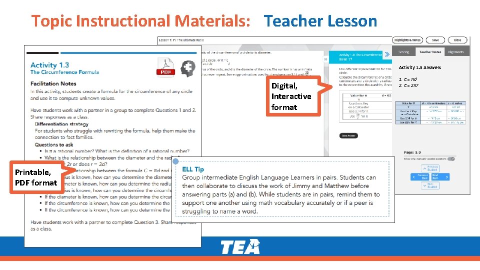 Topic Instructional Materials: Teacher Lesson Activity 1. 3 Answers Digital, Interactive format Printable, PDF