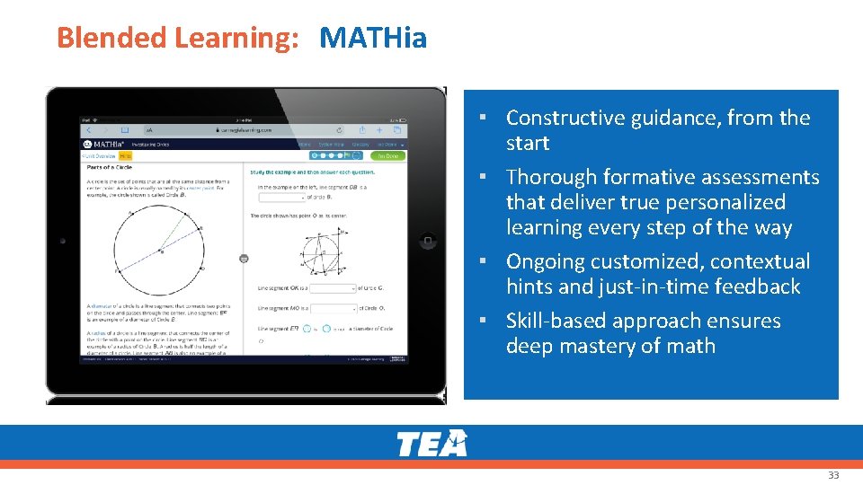 Blended Learning: MATHia ▪ Constructive guidance, from the start ▪ Thorough formative assessments that