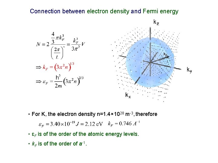 Connection between electron density and Fermi energy F • For K, the electron density