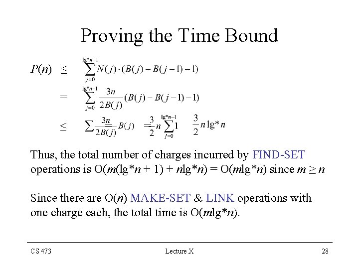 Proving the Time Bound P(n) ≤ = = Thus, the total number of charges