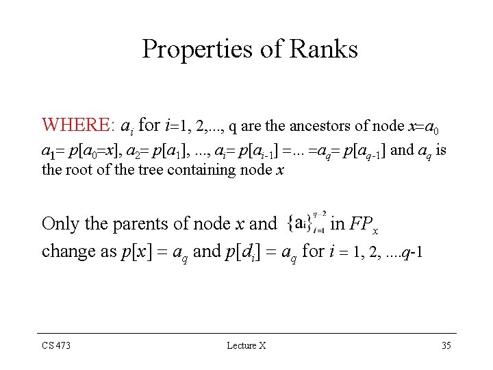 Properties of Ranks WHERE: ai for i 1, 2, . . . , q