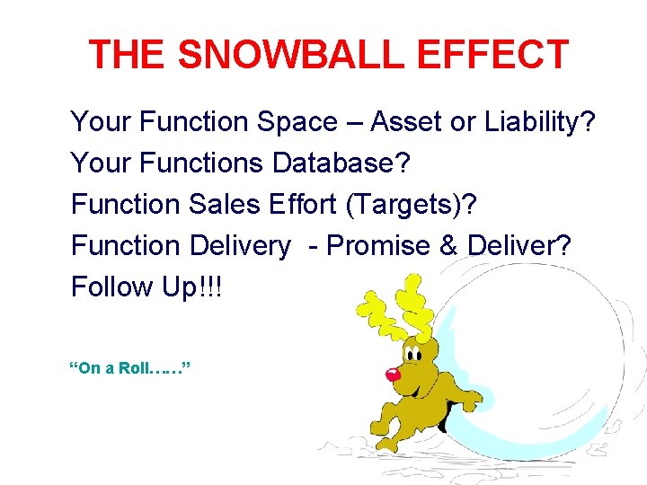 THE SNOWBALL EFFECT Your Function Space – Asset or Liability? Your Functions Database? Function