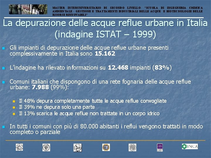 MASTER INTERUNIVERSITARIO DI SECONDO LIVELLO: “SCUOLA DI INGEGNERIA CHIMICA AMBIENTALE - GESTIONE E TRATTAMENTI