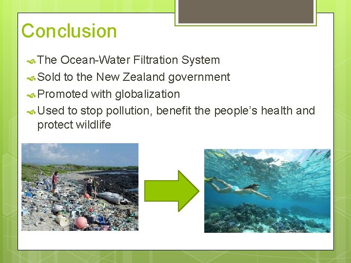 Conclusion The Ocean-Water Filtration System Sold to the New Zealand government Promoted with globalization