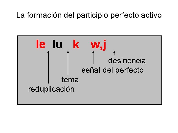 La formación del participio perfecto activo le lu k w, j desinencia señal del La formación del participio perfecto activo le lu k w, j desinencia señal del