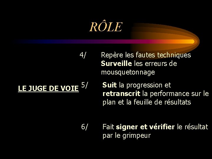 RÔLE LE JUGE DE VOIE 4/ Repère les fautes techniques Surveille les erreurs de