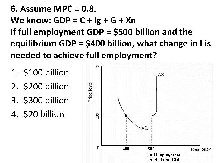 6. Assume MPC = 0. 8. We know: GDP = C + Ig + 6. Assume MPC = 0. 8. We know: GDP = C + Ig +