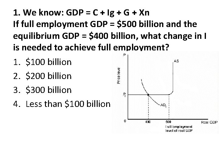 1. We know: GDP = C + Ig + G + Xn If full 1. We know: GDP = C + Ig + G + Xn If full