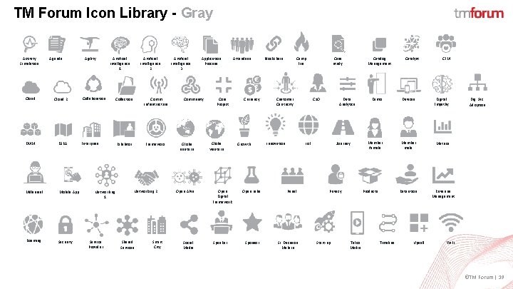 TM Forum Icon Library - Gray Activity Simulation Agenda Cloud 2 DMM DSRA Millennial