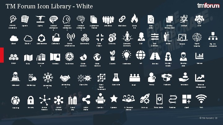 TM Forum Icon Library - White Activity Simulation Agenda Cloud 2 DMM DSRA Millennial
