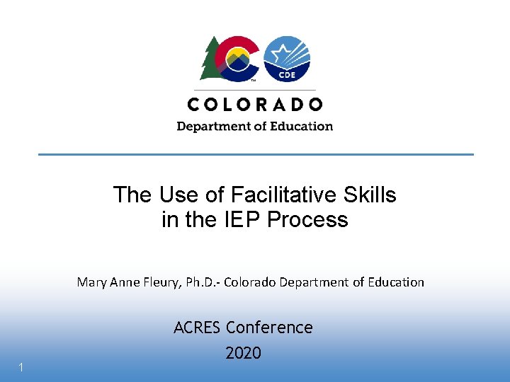 The Use of Facilitative Skills in the IEP Process Mary Anne Fleury, Ph. D.