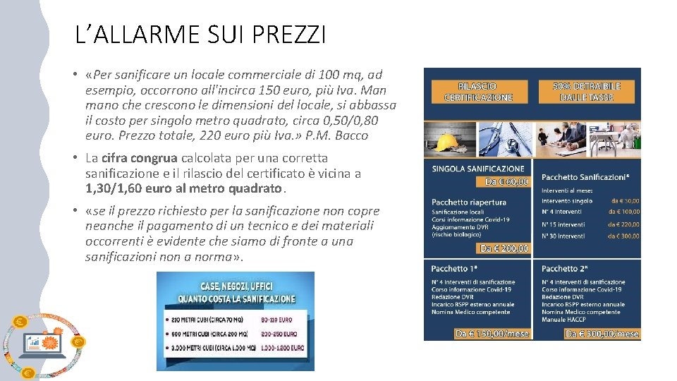 L’ALLARME SUI PREZZI • «Per sanificare un locale commerciale di 100 mq, ad esempio, L’ALLARME SUI PREZZI • «Per sanificare un locale commerciale di 100 mq, ad esempio,