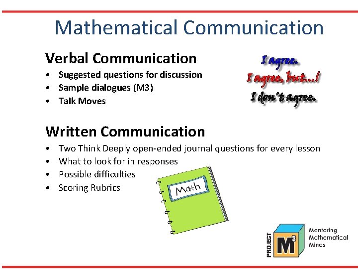 Mathematical Communication Verbal Communication • Suggested questions for discussion • Sample dialogues (M 3)