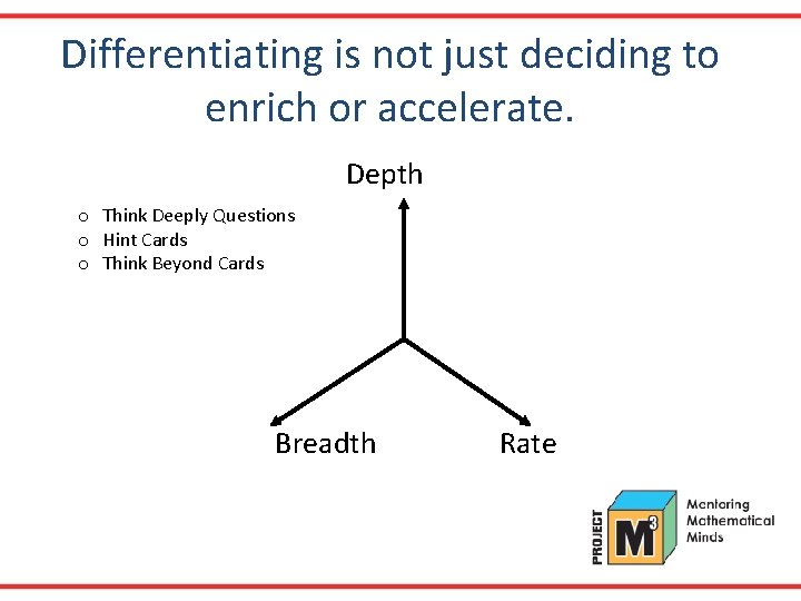 Differentiating is not just deciding to enrich or accelerate. Depth o Think Deeply Questions