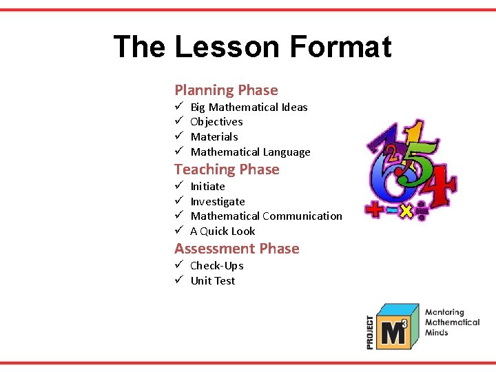 The Lesson Format Planning Phase ü ü Big Mathematical Ideas Objectives Materials Mathematical Language