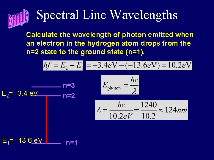 Spectral Line Wavelengths Calculate the wavelength of photon emitted when an electron in the
