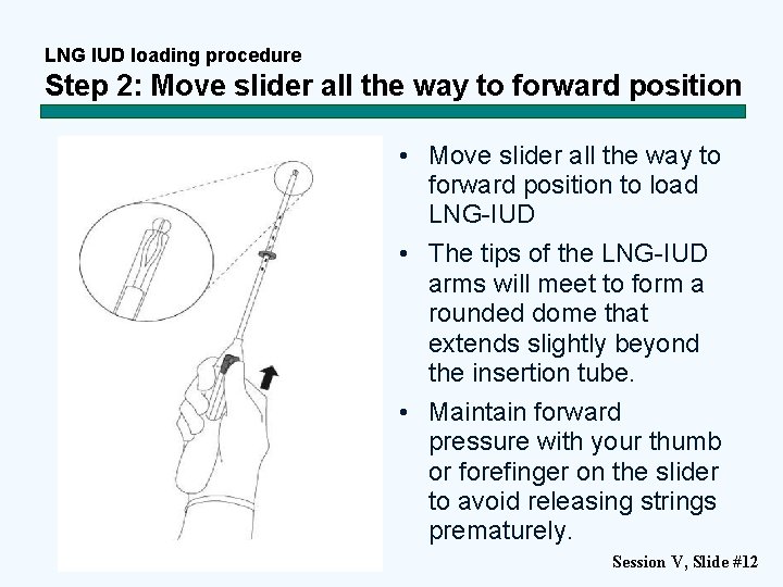 LNG IUD loading procedure Step 2: Move slider all the way to forward position