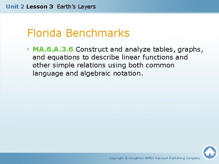 Unit 2 Lesson 3 Earth’s Layers Florida Benchmarks • MA. 6. A. 3. 6