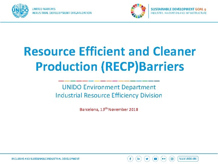 Resource Efficient and Cleaner Production (RECP)Barriers UNIDO Environment Department Industrial Resource Efficiency Division Barcelona,