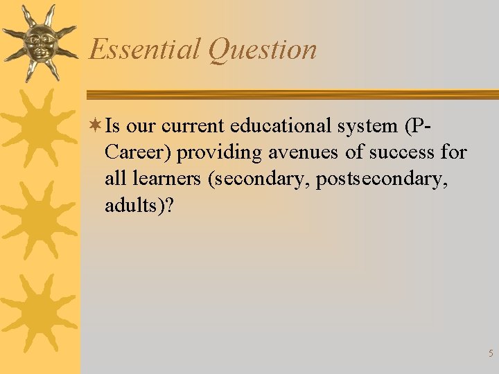 Essential Question ¬Is our current educational system (PCareer) providing avenues of success for all