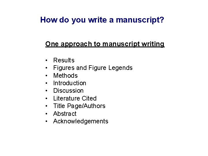 How do you write a manuscript? One approach to manuscript writing • • •