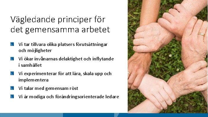 Vägledande principer för det gemensamma arbetet Vi tar tillvara olika platsers förutsättningar och möjligheter