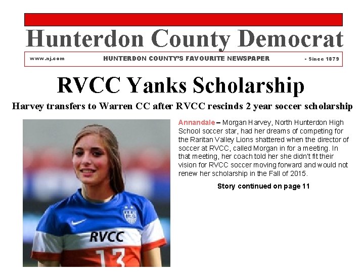 Hunterdon County Democrat www. nj. com HUNTERDON COUNTY’S FAVOURITE NEWSPAPER - Since 1879 RVCC