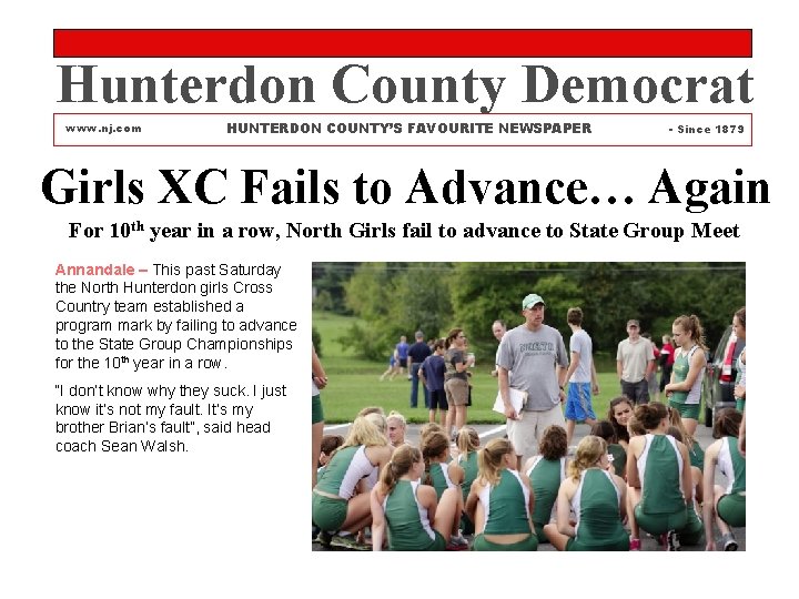 Hunterdon County Democrat www. nj. com HUNTERDON COUNTY’S FAVOURITE NEWSPAPER - Since 1879 Girls