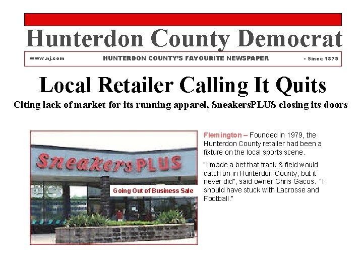 Hunterdon County Democrat www. nj. com HUNTERDON COUNTY’S FAVOURITE NEWSPAPER - Since 1879 Local