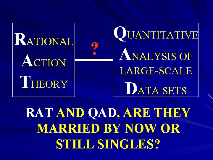 RATIONAL ACTION THEORY QUANTITATIVE ? ANALYSIS OF LARGE-SCALE DATA SETS RAT AND QAD, ARE