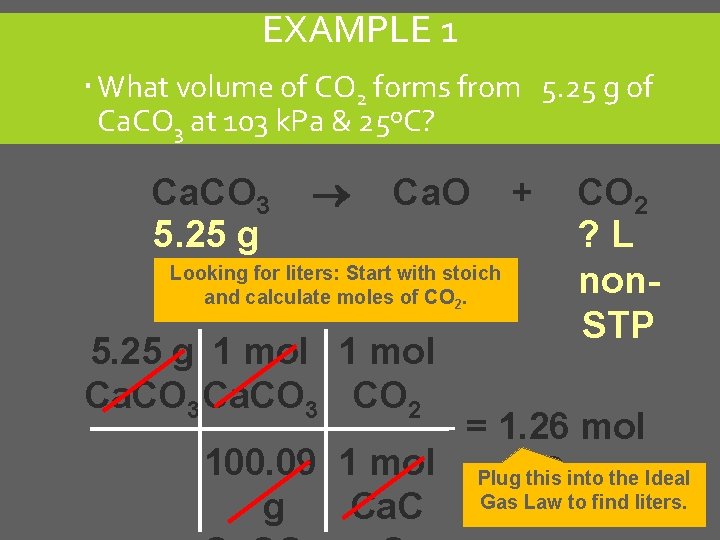 EXAMPLE 1 What volume of CO 2 forms from 5. 25 g of Ca.