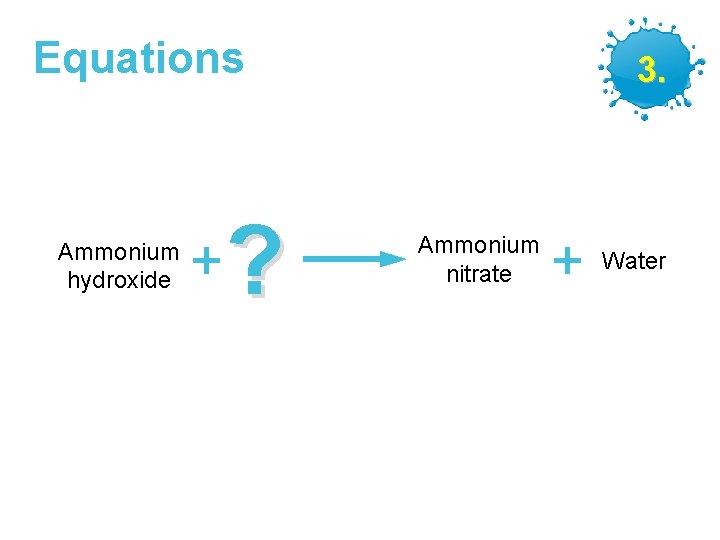 Equations Ammonium hydroxide + ? GCSE Chemistry – Making Salts 3. Ammonium nitrate +