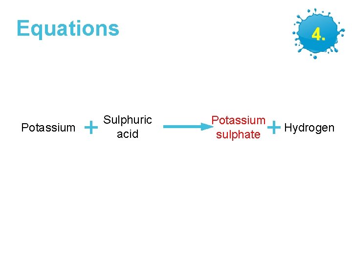 Equations Potassium + Sulphuric acid GCSE Chemistry – Making Salts 4. Potassium sulphate +