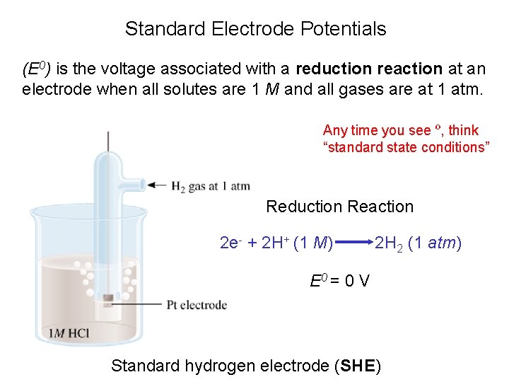 Standard Electrode Potentials (E 0) is the voltage associated with a reduction reaction at