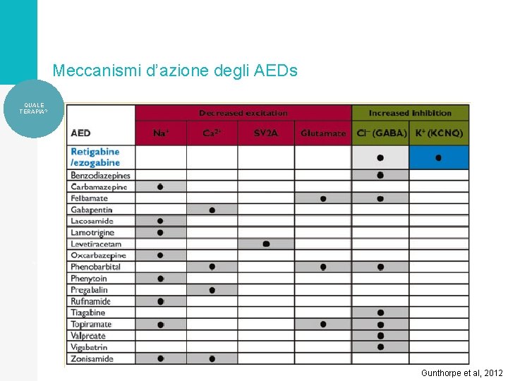 Meccanismi d’azione degli AEDs QUALE TERAPIA? ? Gunthorpe et al, 2012 