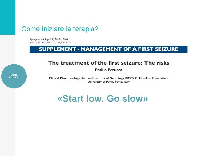 Come iniziare la terapia? COME INIZIARE? «Start low. Go slow» ? 