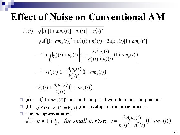 Effect of Noise on Conventional AM (a) : is small compared with the other