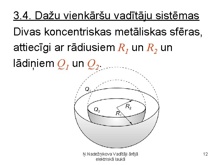 3. 4. Dažu vienkāršu vadītāju sistēmas Divas koncentriskas metāliskas sfēras, attiecīgi ar rādiusiem R