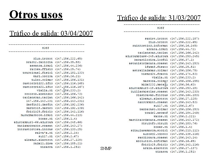 Otros usos Tráfico de salida: 31/03/2007 Tráfico de salida: 03/04/2007 SNMP 46 