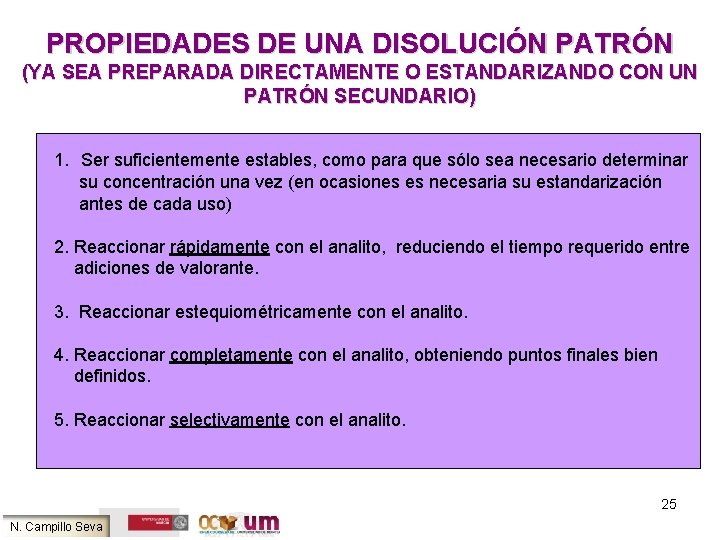 PROPIEDADES DE UNA DISOLUCIÓN PATRÓN (YA SEA PREPARADA DIRECTAMENTE O ESTANDARIZANDO CON UN PATRÓN