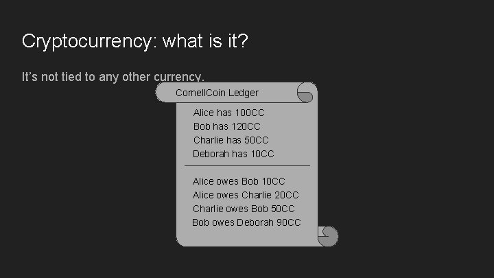 Cryptocurrency: what is it? It’s not tied to any other currency. Cornell. Coin Ledger Cryptocurrency: what is it? It’s not tied to any other currency. Cornell. Coin Ledger