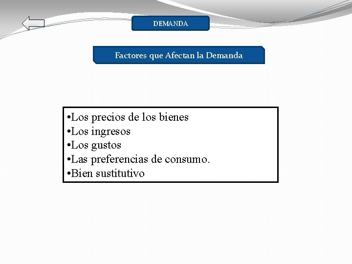 DEMANDA Factores que Afectan la Demanda • Los precios de los bienes • Los