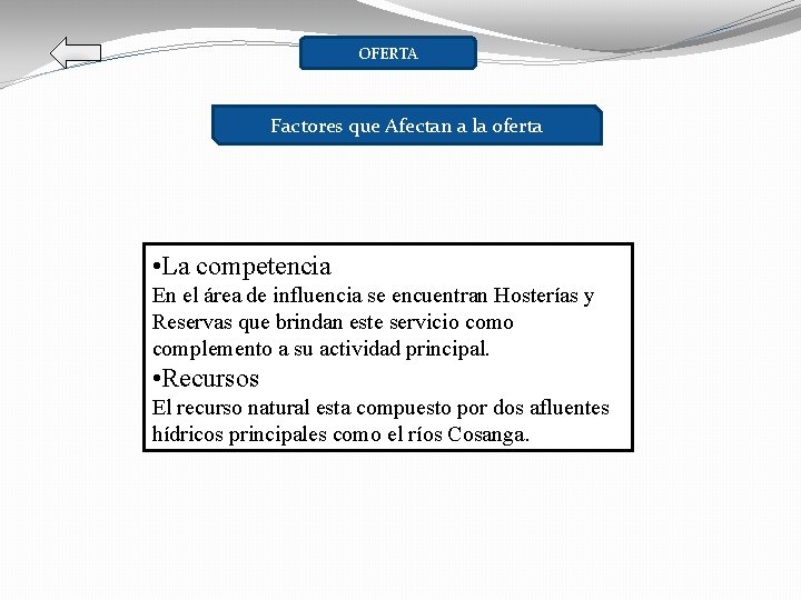 OFERTA Factores que Afectan a la oferta • La competencia En el área de