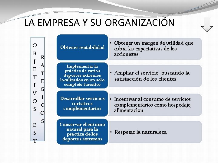 LA EMPRESA Y SU ORGANIZACIÓN O B J E T I V O S