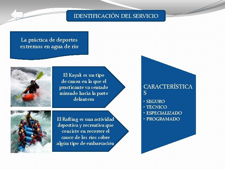 IDENTIFICACIÓN DEL SERVICIO La práctica de deportes extremos en agua de río El Kayak