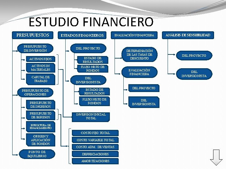 ESTUDIO FINANCIERO PRESUPUESTOS PRESUPUESTO DE INVERSIÓN ESTADOS FINANCIEROS DEL PROYECTO ACTIVOS FIJOS ESTADO DE