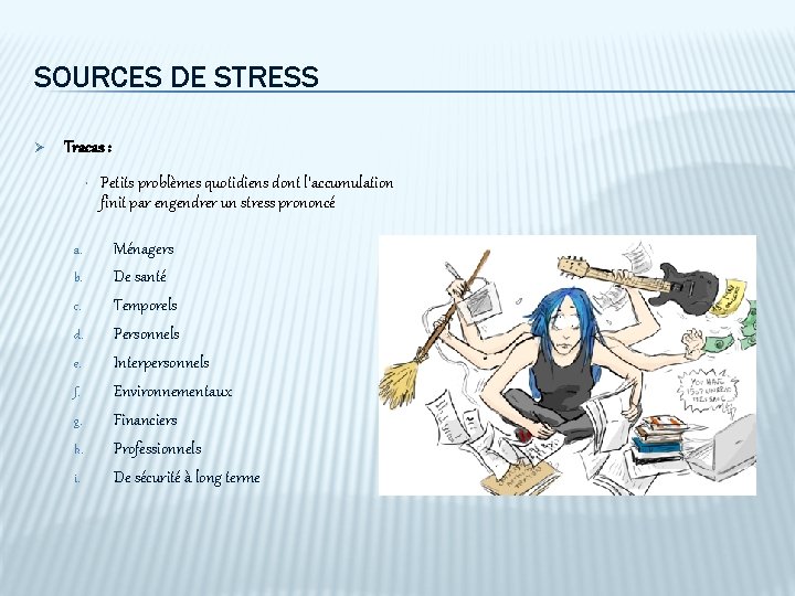 SOURCES DE STRESS Ø Tracas : • a. b. c. d. e. f. g.