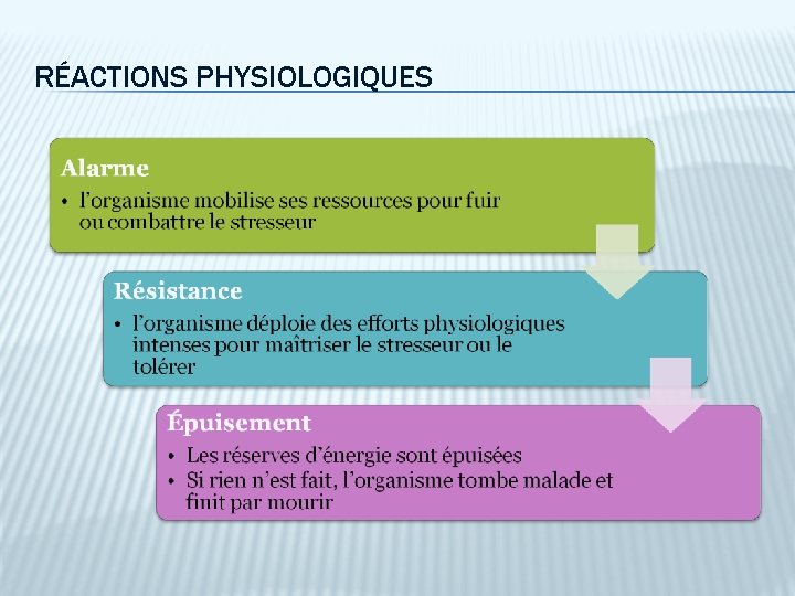 RÉACTIONS PHYSIOLOGIQUES 