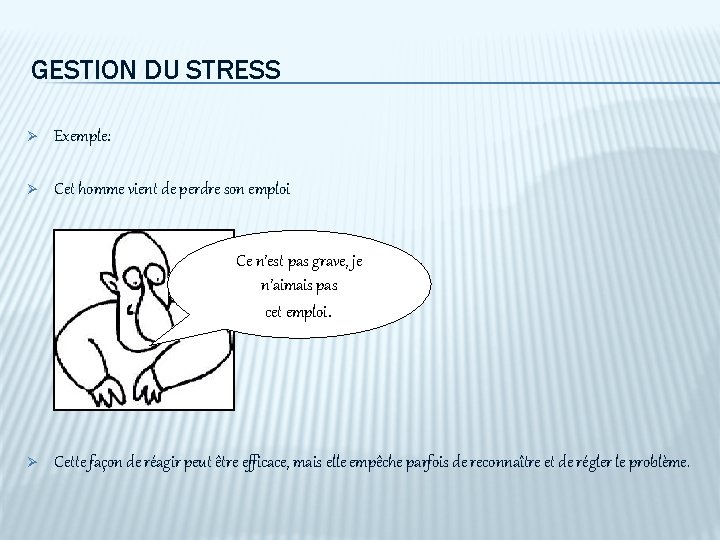 GESTION DU STRESS Ø Exemple: Ø Cet homme vient de perdre son emploi Ce