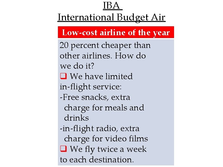 IBA International Budget Air Low-cost airline of the year 20 percent cheaper than other